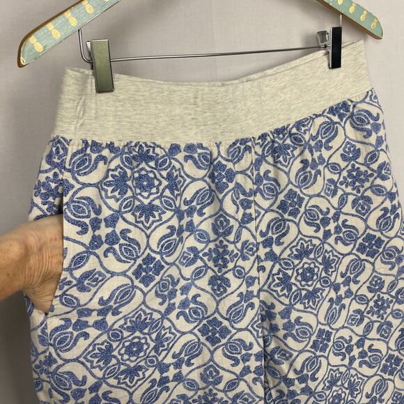 Soft Surroundings 100% Linen Pants Womens Medium Wide Leg Crop Blue Floral 31x26 - Picture 3 of 13